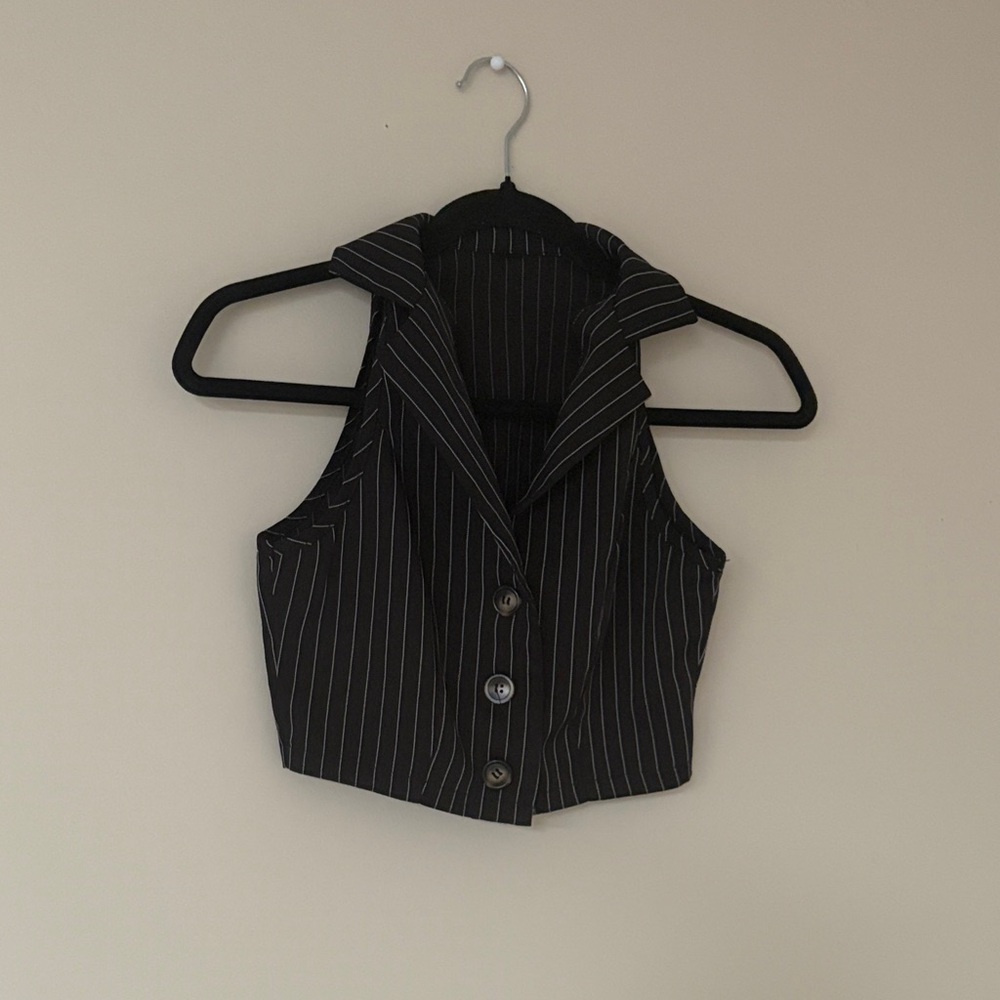 Black Pinstripe Cropped Vest